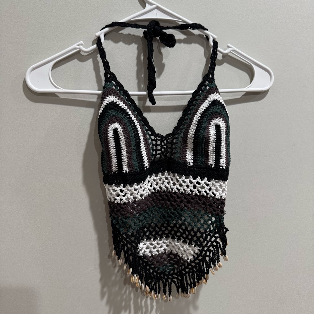 Striped crochet halter top
